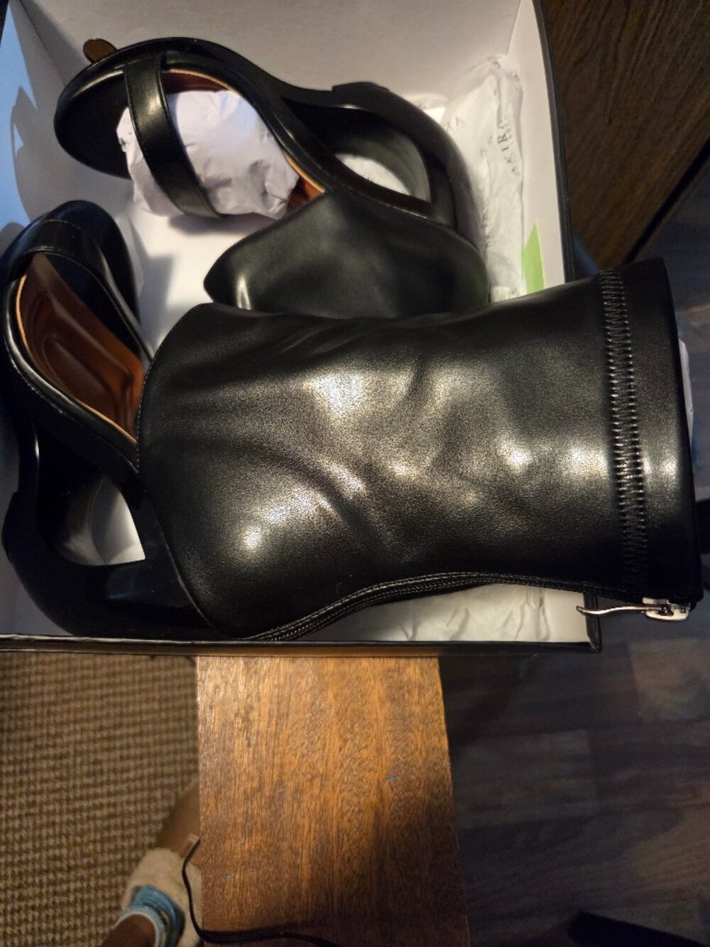 AKIRA AKIRA GOLD DUMISANI BLACK WEDGE OPEN TOE BOOTIE Size 8.58.5